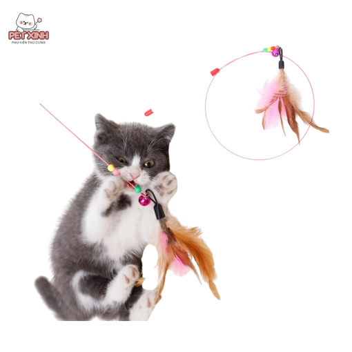 đồ chơi cần câu mèo gắn lông vũ