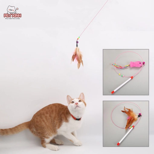 Đồ chơi cần câu mèo gắn lông vũ - Ảnh 3