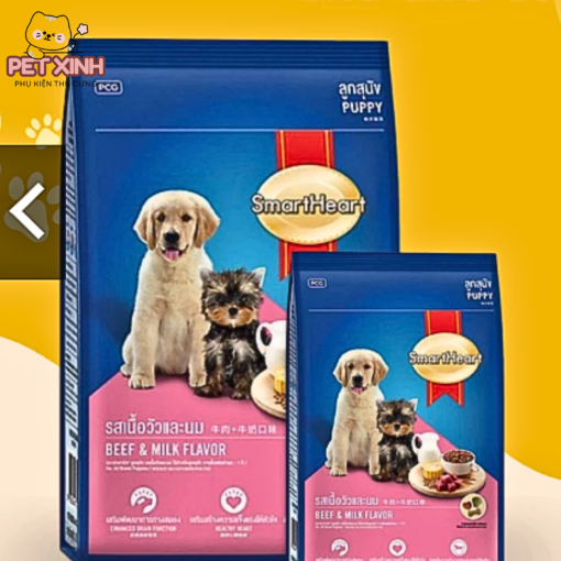 Thức ăn cho chó con SmartHeart Puppy tăng cường sự phát triển trí não nhờ được bổ xung DHA và Colinn